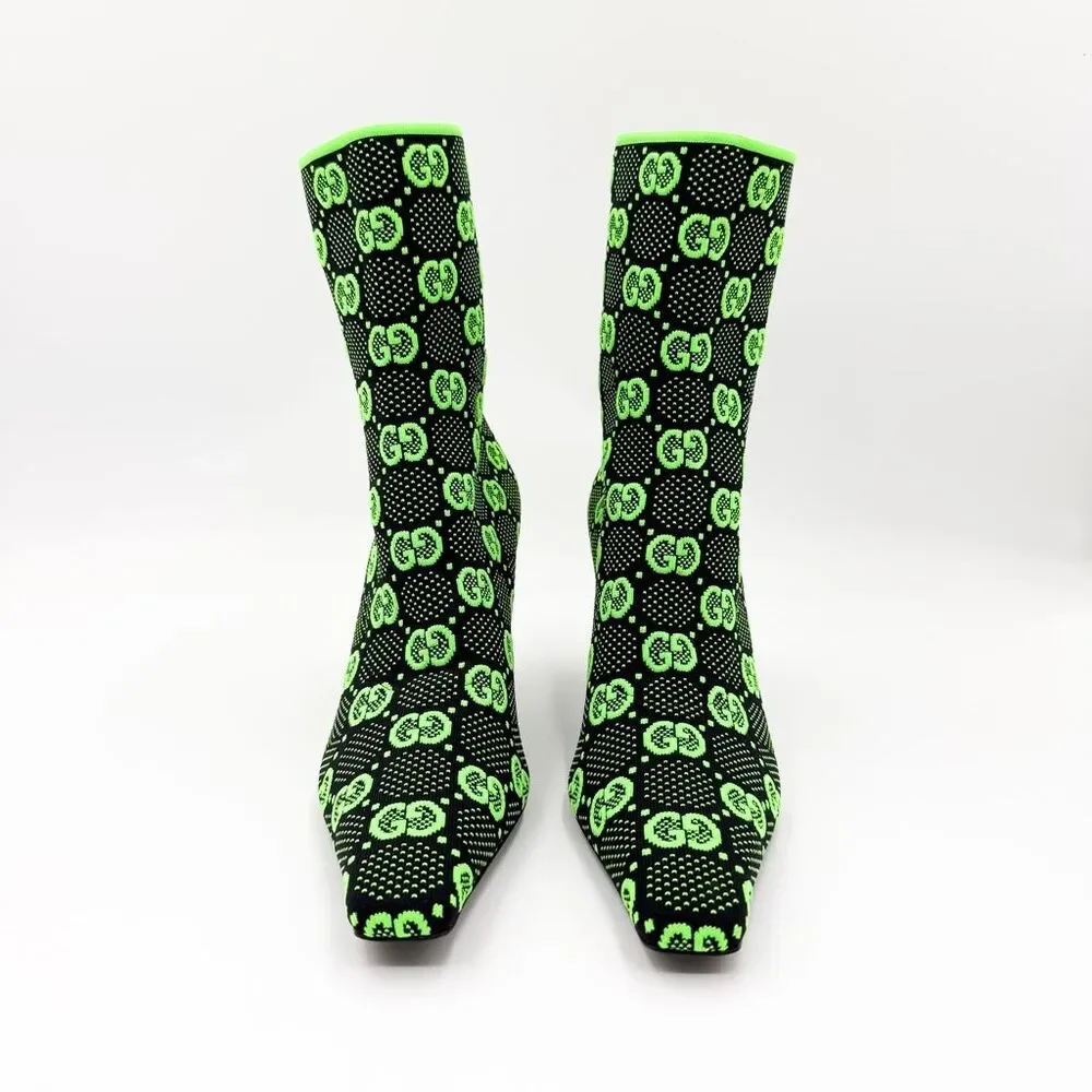 Gucci GG Sock Boot Green Black Heels Bootie Eu 39 US 9 - Picture 2 of 10